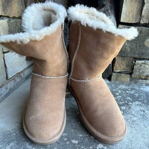 BJorndal Joey mid calf leather suede cozy Tan Shearling Women's Boots Sz-7. C